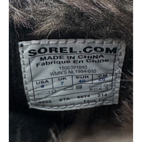 Sorel Women's Black Joan Of Arctic NL1984-010 Faux Fur Wedge Ankle Boots 9 NWOT - Picture 8 of 8